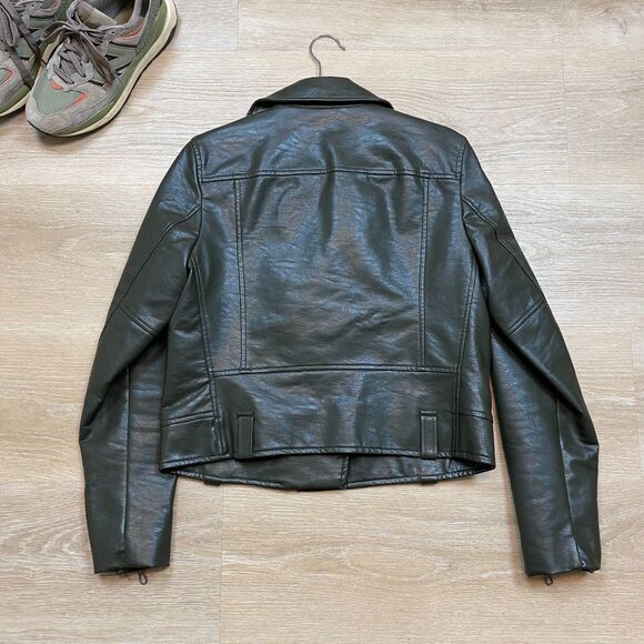 T Tahari Faux Leather Biker Moto Jacket Women's M Color Green - Picture 3 of 9
